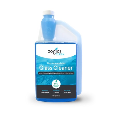 Zogics Glass Cleaner, Blue, Scent Free CLNGLC32CN
